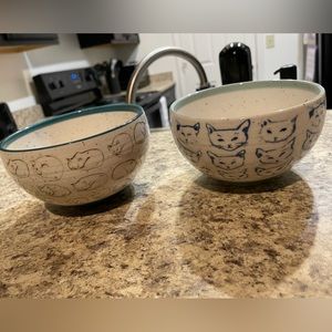 2 Leah Reena Goren Speckled Cat Study Bowls Rare Anthropologie